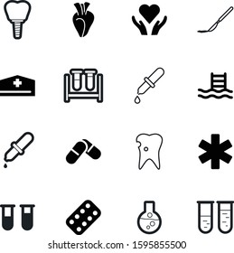 medicine vector icon set such as: valentine, tool, aid, shape, implants, sharp, medic, help, beaker, denture, blister, root, handle, internal, sick, implantation, stomatology, box, caregiver