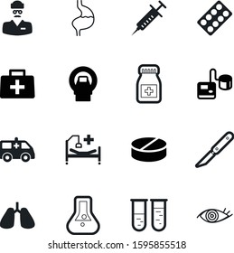 medicine vector icon set such as: nursing, breath, diagnostic, scalpel, element, man, bag, hypertension, cut, injury, stethoscope, research, rescue, transportation, urgent, modern, person, ct, green