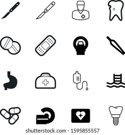 medicine vector icon set such as: rescue, patch, adhesive, toothache, eyebrow, enamel, doc, people, color, injury, digestive, counter, chest, metallic, cover, implant, disease, gaster, bottle, caries