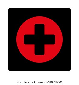 Medicine vector icon. Style is flat rounded square button, intensive red and black colors, white background.