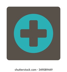 Medicine vector icon. Style is flat rounded square button, cyan and grey colors, white background.