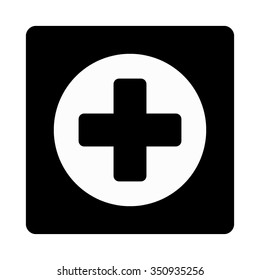 Medicine vector icon. Style is flat rounded square button, white and black colors, white background.