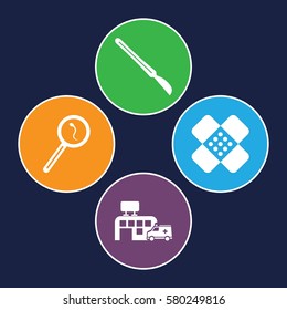 Medicine vector icons. Set of 4 Medicine filled icons such as scalpel, search sperm, bandage