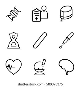 Medicine vector icons. Set of 9 Medicine outline icons such as hourglass, microscope, nurse hat, pipette, dna, heartbeat, doctor, bandage