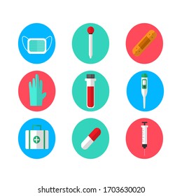 Conjunto de iconos vectoriales de medicina. Herramientas médicas
