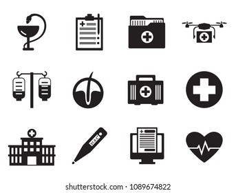 Medicine vector icons set with star of life, medical cross and pharmacy symbol. Thirteen simple icons