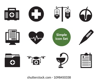 Medicine vector icons set with star of life, medical cross and pharmacy symbol. Thirteen simple icons