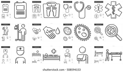 Medicine vector line icon set isolated on white background. Medicine line icon set for infographic, website or app. Scalable icon designed on a grid system.