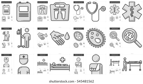 Medicine vector line icon set isolated on white background. Medicine line icon set for infographic, website or app. Scalable icon designed on a grid system.