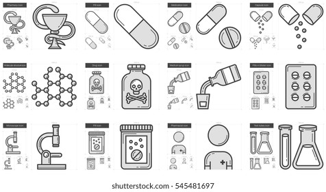Medicine vector line icon set isolated on white background. Medicine line icon set for infographic, website or app. Scalable icon designed on a grid system.