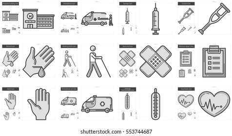 Medicine vector line icon set isolated on white background. Medicine line icon set for infographic, website or app. Scalable icon designed on a grid system.