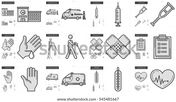 Medicine vector line icon set isolated on\
white background. Medicine line icon set for infographic, website\
or app. Scalable icon designed on a grid\
system.