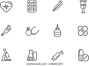 medicine vector line icons set for user interface design