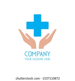 Medicine vector logo. Hands and medical cross icon