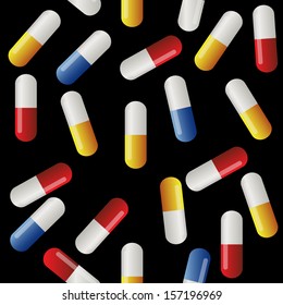 Medicine vector seamless pattern. Colorful tablets. Vector Illustration