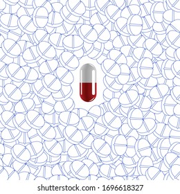 Medicine vector seamless pattern. White tablets with capsule.
