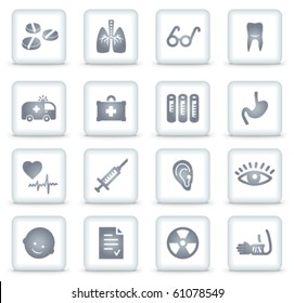 Medicine vector web icons, white square buttons