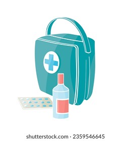 medicine veterinary kit color vector illustration