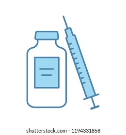Medicine vial and syringe color icon. Neurotoxin injection. Medications. Isolated vector illustration