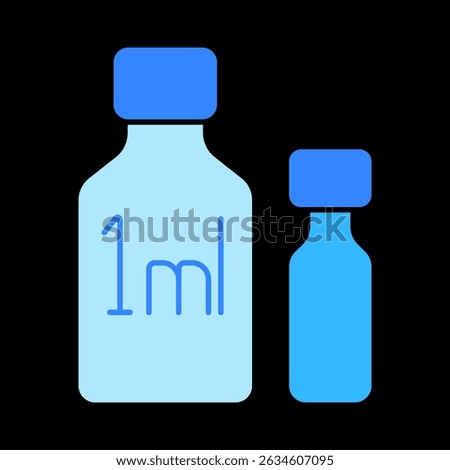 Medicine vials icon. Two small bottles, dosage labeled 1ml, medical treatment, drug packaging, precise liquid measurement, healthcare.