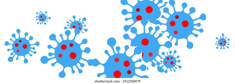 Medicine Vibrant Science Bright Danger Sign White Virus Illustration. Pandemic Quarantine Neon Test Healthcare Background. Coronavirus Red Sick Vivid Covid-19 Epidemic Blue Horizontal Vector.