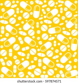 Medicine vintage seamless pattern. Background made from pills and capsules. vector illustration