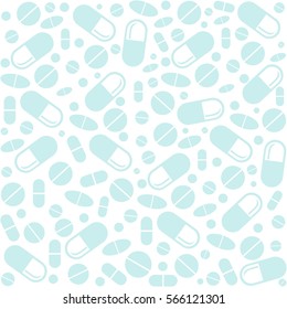 Medicine vintage seamless pattern. White Background made from pills and capsules. Vector Illustration