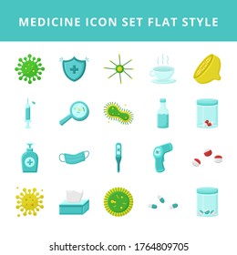 Icono de virus de la medicina Establece un estilo plano. Concepto de Ilustración plana de símbolo médico