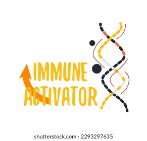 Medicina y vitaminas, atención médica y apoyo inmune a los organismos. ADN aislado y espacio de copia en un cartel. Resistencia creciente contra virus y bacterias. Vector en ilustración de estilo plano