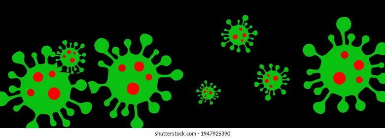 Medicine Vivid Science Bright Quarantine Green Danger Sign Illustration. Virus Coronavirus Black Test Epidemic Backdrop. Pandemic Vibrant Healthcare Red Horizontal Covid-19 Creepy Sick Vector.