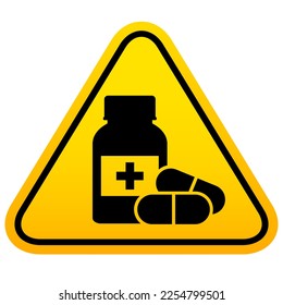 Medicine warning sign, beware of drugs side effects, vector flat illustration, health care concept svg