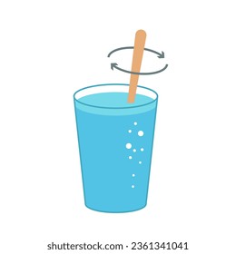 Medicine with water, stirring with a spoon.The process of mixing, preparing, obtaining a homogeneous liquid. Remove gas from drink.  Vector illustration 