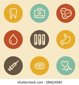 Medicine web icon set 1, retro circle buttons
