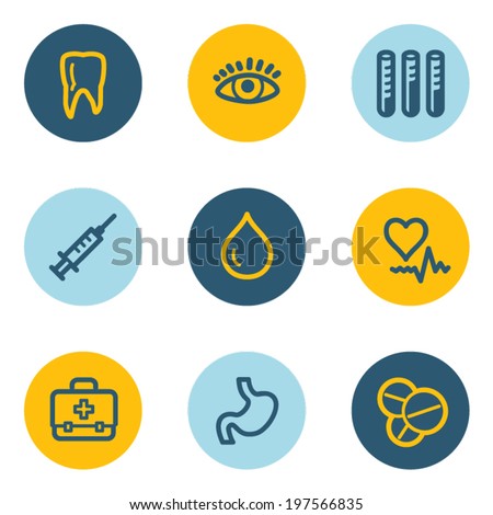 Medicine web icon set 1 , blue and yellow circle buttons