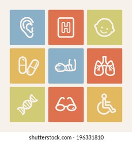 Medicine web icon set 2, color square buttons