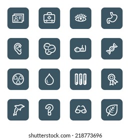 Juego de iconos de medicina web 2, botones de cuadrado marino