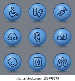 Medicine web icons, circle blue buttons