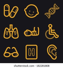 Medicine web icons, gold line set
