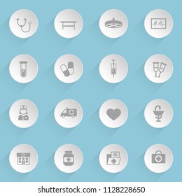 medicine web icons on light paper circles