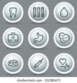 Iconos de la web de medicina conjunto 1, botones de mate gris circular