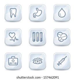 Medicine web icons set 1, white glossy buttons
