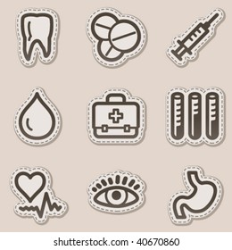 Medicine Web Icons set 1, braune Kontur-Aufkleberreihe