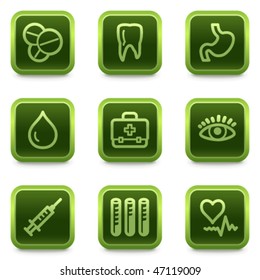 Medicine web icons set 1, green square buttons series