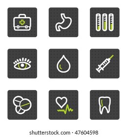 Iconos de la web de medicina conjunto 1, serie de botones cuadrados grises