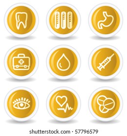 Iconos de la web de medicina conjunto 1, botones de círculo brillante amarillo
