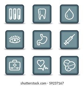 Medicine web icons set 1, grey square buttons
