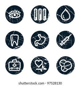 Medicine web icons set 1, grunge circle buttons