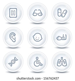 Medicine web icons set 2, white glossy circle buttons