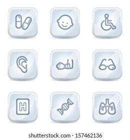 Medicine web icons set 2, white glossy buttons