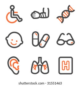 Medicine Web Icons set 2, orange und graue Kontur Serie